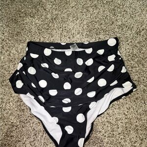 High-Waist Black & White Polka Dot Bikini Bottoms